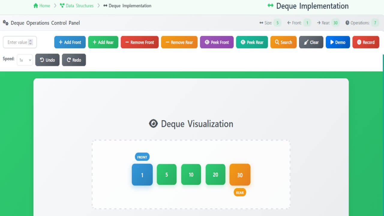 implementing deque data structure using python | data... Deque Implementation - Simulation | Data Structures